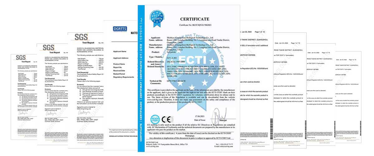 B2B nail supply, various product certificates | Susansay